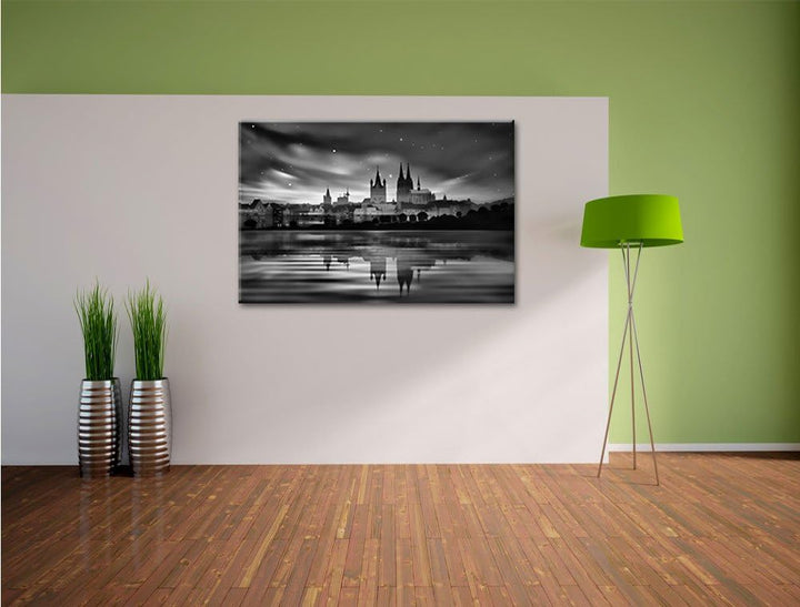 Pixxprint Polarlichter Skyline Köln als Leinwandbild/Grösse: 100x70 / Wandbild/Kunstdruck/fertig bes
