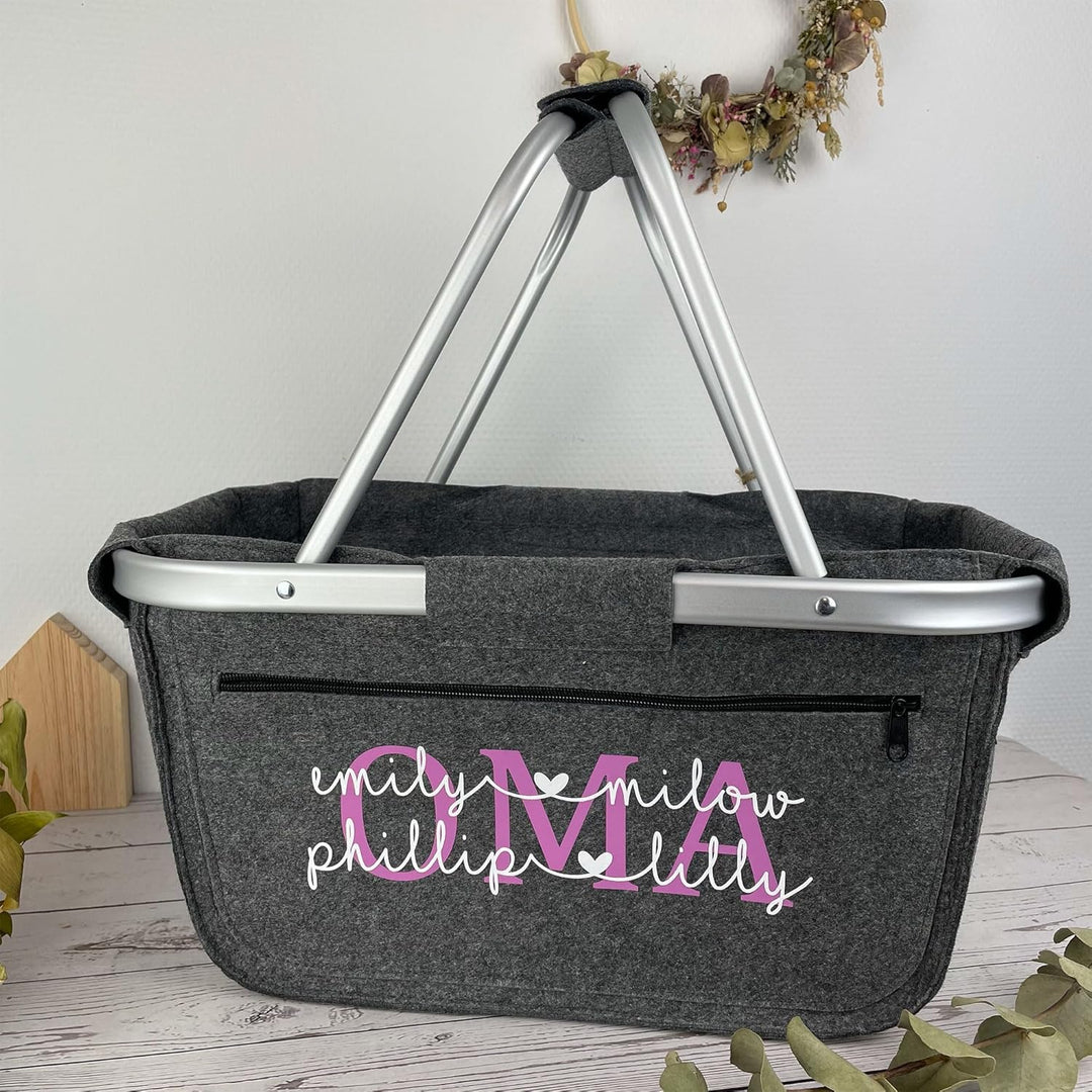 Einkaufskorb personalisiert Geschenk OMA MOM + Namen I Filzkorb Geburtstag Geburt Baby Kindernamen M