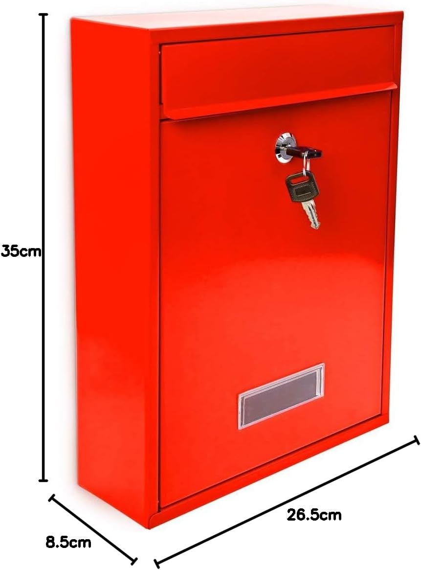 Relaxdays Design Briefkasten Metall Rot 26,5 x 35 x 8,5 cm, Rot