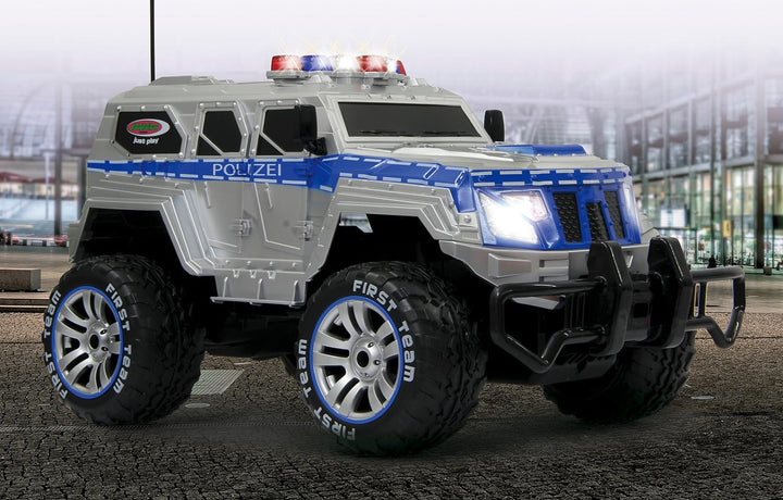 JAMARA 410032 - Polizei Panzerwagen Monstertruck 1:12 LED 27MHz - 11 LED Signallichter ausschaltbar,