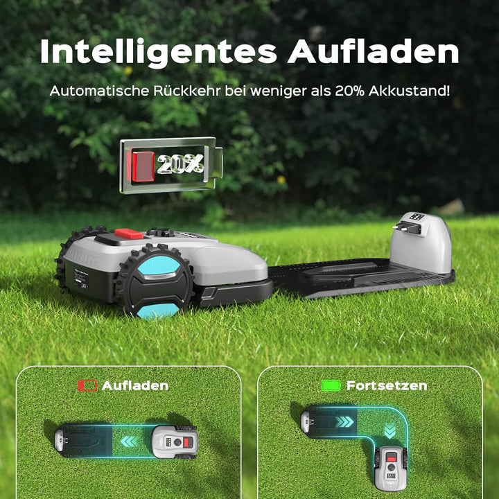 YARDCARE E400 Mähroboter mit App Steuerung, Max. bis zu 400m², 20-60mm Schnitthöhe,Rasenroboter, Reg