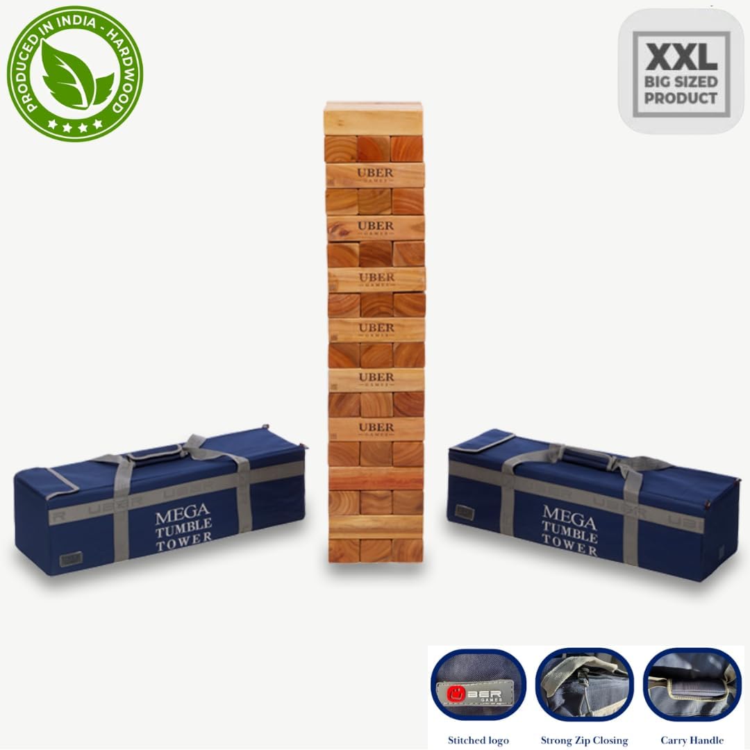 Hartholz Wackelturm XXL bis 250cm - Stapelturmspiel : das härteste Holz auf dem Markt - 100% Indien