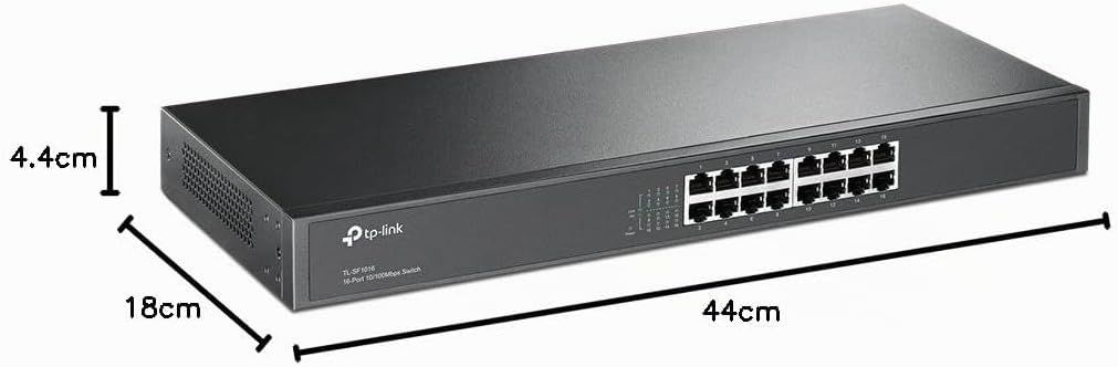 TP-Link TL-SF1016 16-Port 10/100Mbps Ethernet Switch, 19-inch Rack-Mount, Steel Case