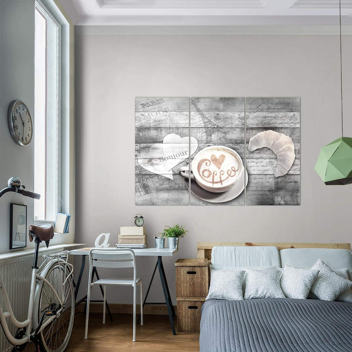 Runa Art Wandbilder Kaffee Küche Bild XXL Esszimmer Küchenbilder Grau Beige Kaffeetasse Holz 120 x 8