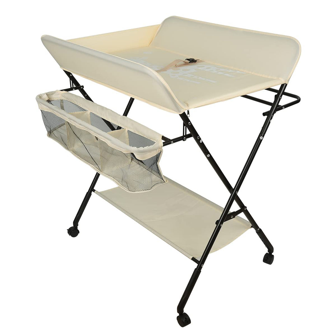 OHMG Baby Wickelkombi Klappbare Wickelkommode,Wickeltisch mit Rollen,Mobiler Wickeltisch mit Wickela