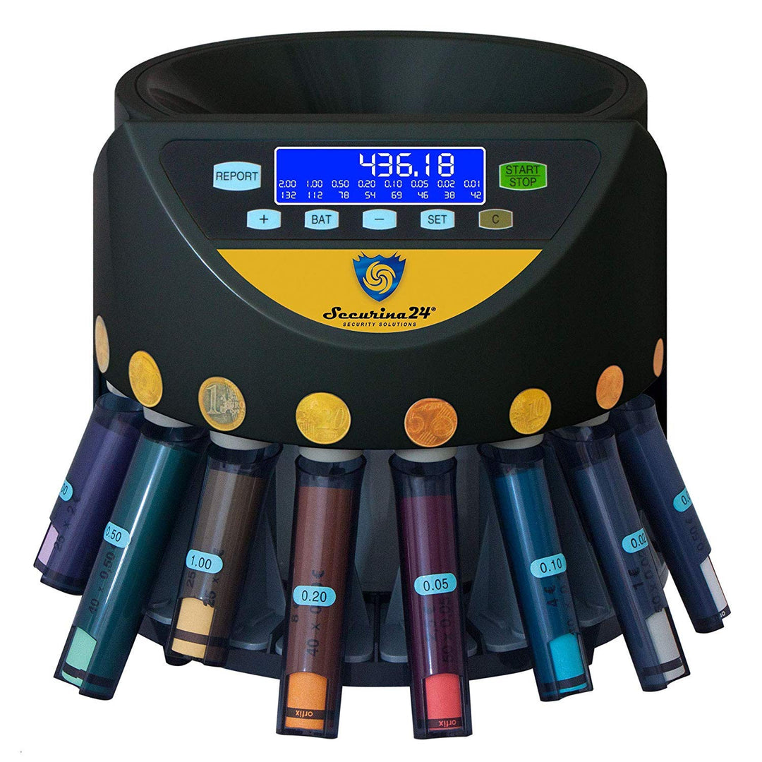 Münzzähler Geldzählmaschine Euro Münzen SR1200LC mit Abhülsung von Securina24 (schwarz - Goldlabel -
