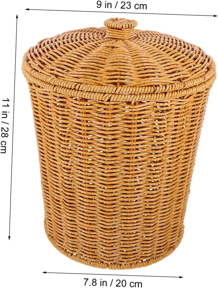 FOMIYES Gewebter Korb mit Deckel, Rattan-Mülleimer, kleiner Müllbehälter, Abfalleimer, Wäschekorb, P