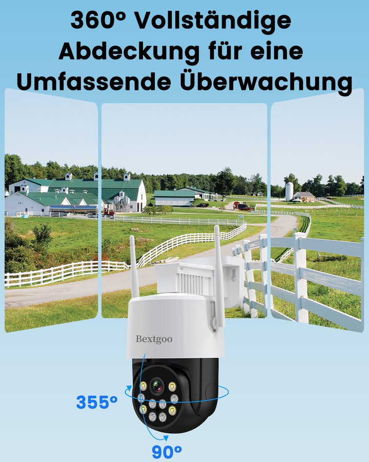 Bextgoo 2K Überwachungskamera Aussen mit SIM Karte 4G LTE, 24/7 Überwachungskamera ohne WLAN, 360° K