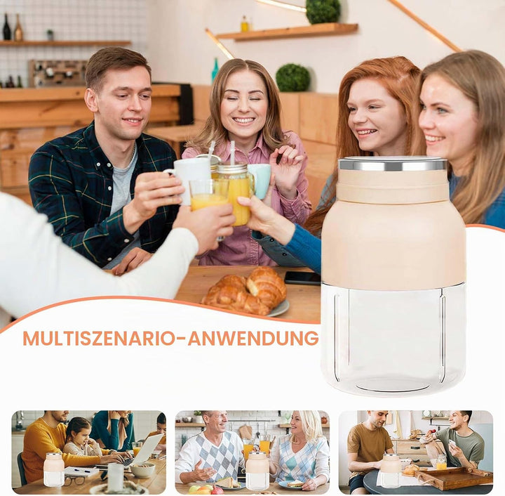 Tragbarer Mixer, Smoothie Maker to go, 1200 ml Blender Bottle mit 38 Klingen, Fresh Juice Mixer Flas
