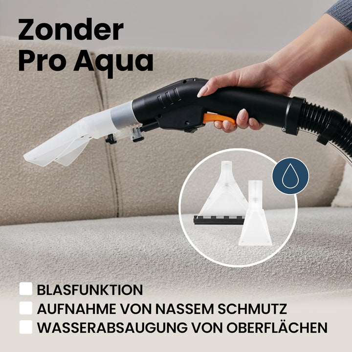 Zonder Pro AQUA Waschsauger – 1400W Nass- &amp; Trockensauger mit Sprühextraktion, 4L Frischwassertank,