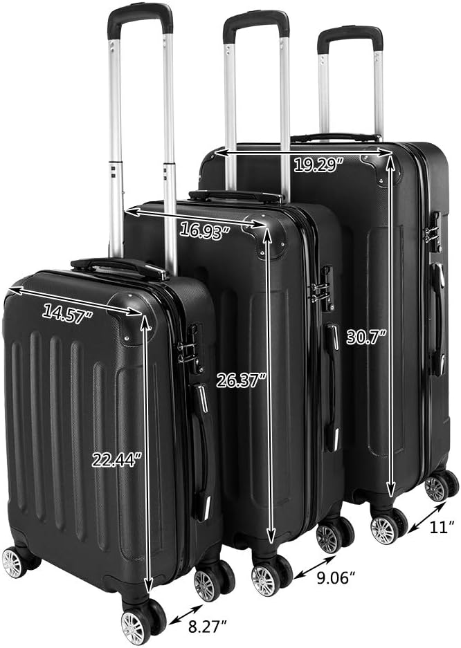 JOROBURO Kofferset 3 Teilig, ABS Hartschalenkoffer Set,Trolley Koffer mit 4 x 360°Drehbaren Rollen u