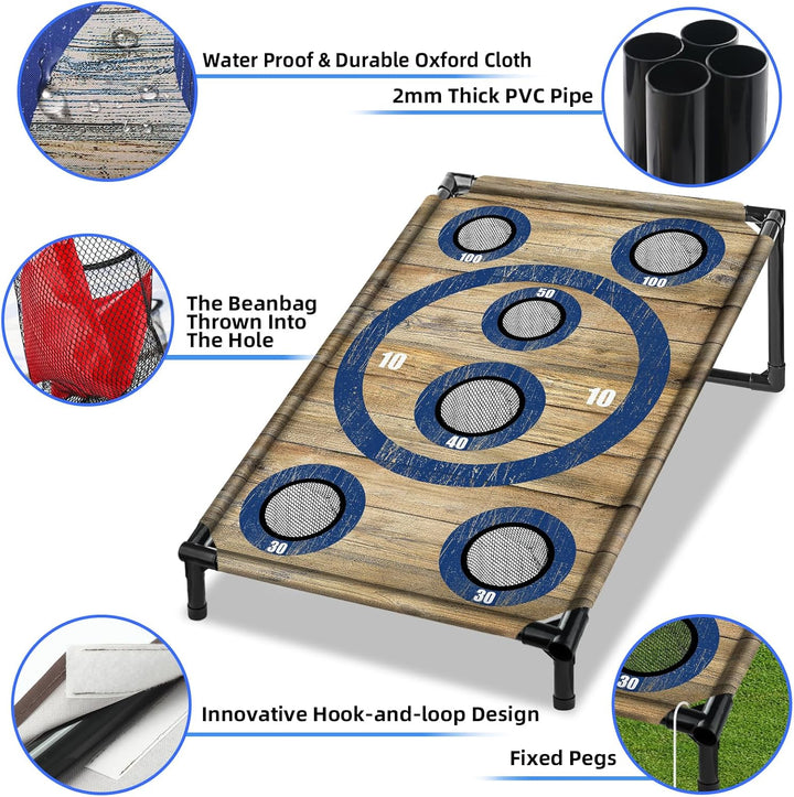 NZQXJXZ Cornhole Spiel Outdoor, Tragbar Cornhole Toss Set mit 8 Cornhole Säckchen und Tragetasche, I