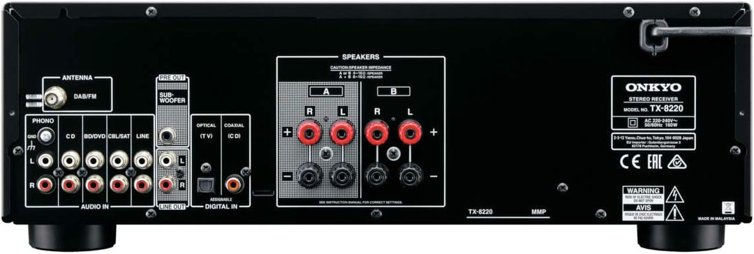 Onkyo TX-8220(B) Stereo Receiver (Hifi Verstärker 100 W/Kanal, Multiroom, Bluetooth, Streaming, DAB+
