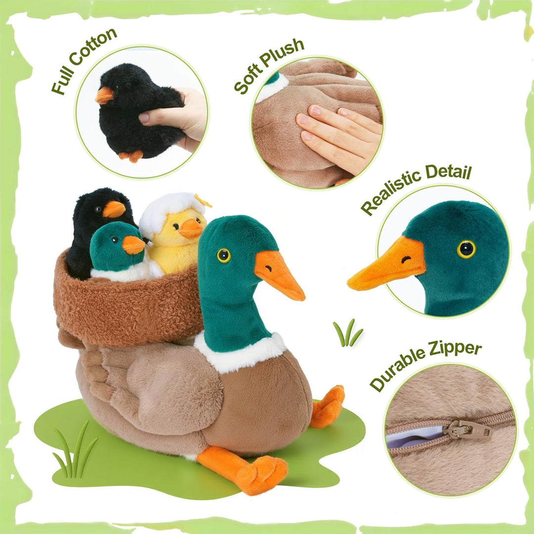 OUOZZZ Ente Kuscheltier Set, 5 Stück Weich Ente Plüschtier mit 3 Baby Enten Stofftiere im Bauch - Ge