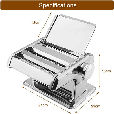 Nudelmaschine, Nudelmaschine Manuell, Edelstahl Nudelschneider mit Einstellknopf für mehrere Dickene