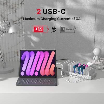 Unitek USB C Ladestation, 120 W, 10 Ports, Typ C, für mehrere Geräte, iPhone, Smartphones, Tablets,
