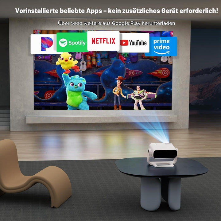 Wielio 2026 New Smart Projector Eingebaute Apps, Native 1080P 4K unterstützt, WiFi 6 &amp; Bluetooth 5.2