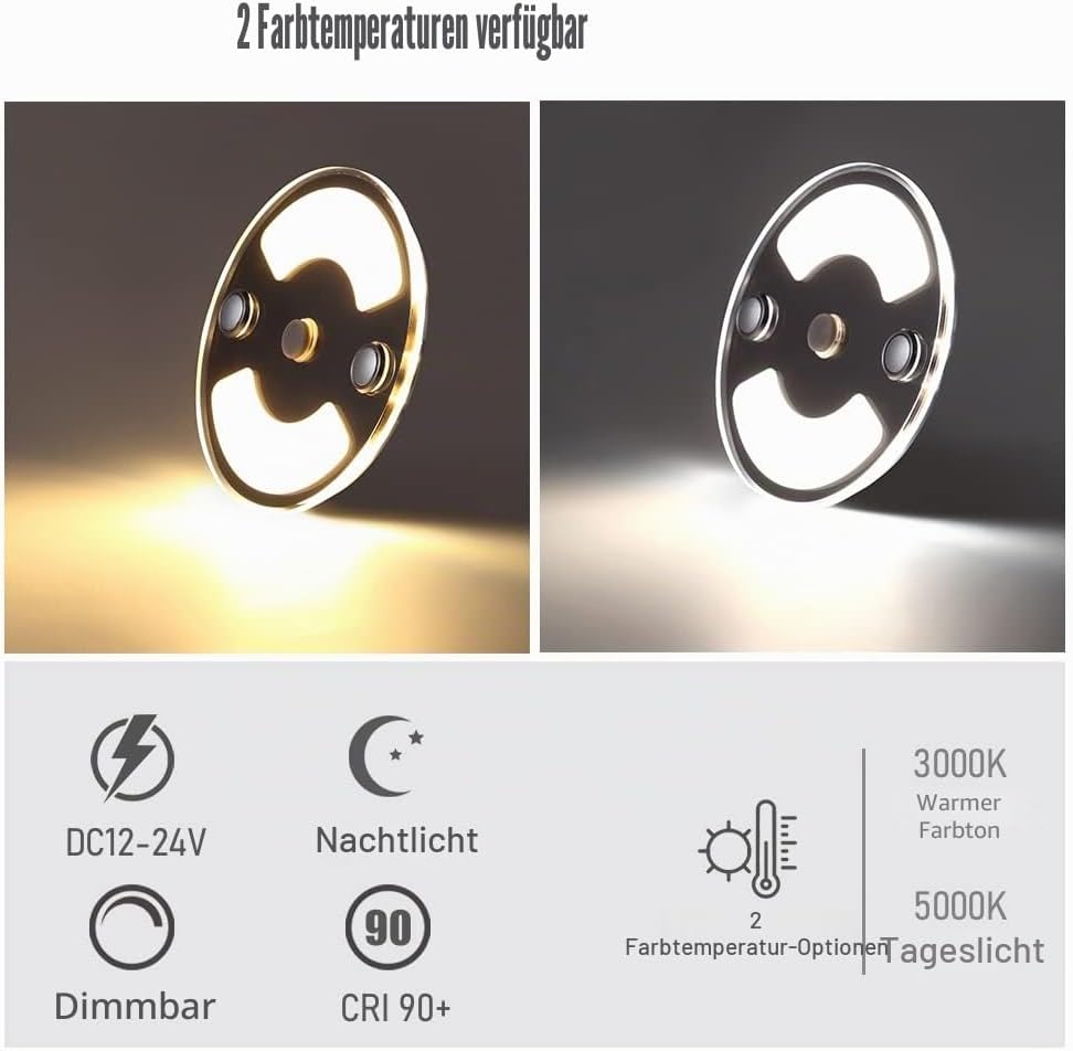 Obeaming 4 x 12V LED Deckenleuchte Wohnmobil Boot Dimmbar Panel Rund Leuchte 75mm 235lm Zwei Farbe (