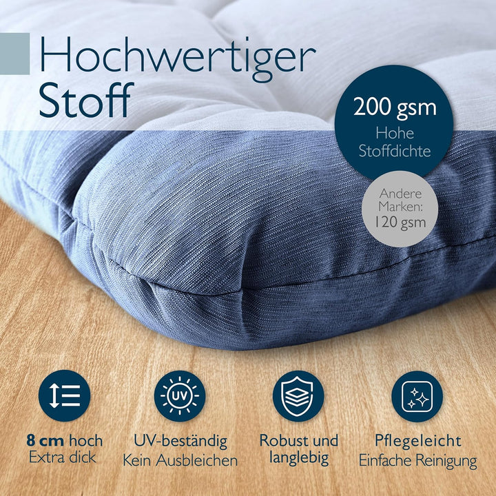 Beautissu 2er Set Premium Stuhlkissen 40x40 cm Dunkelbau – UV-beständig &amp; Robust Sitzkissen Outdoor