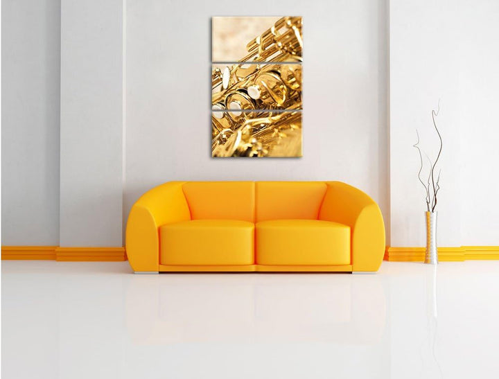 Pixxprint Saxophon / 3-Teilig/Gesamtmass 120cm Leinwandbild bespannt auf Holzrahmen/Wandbild Kunstdr