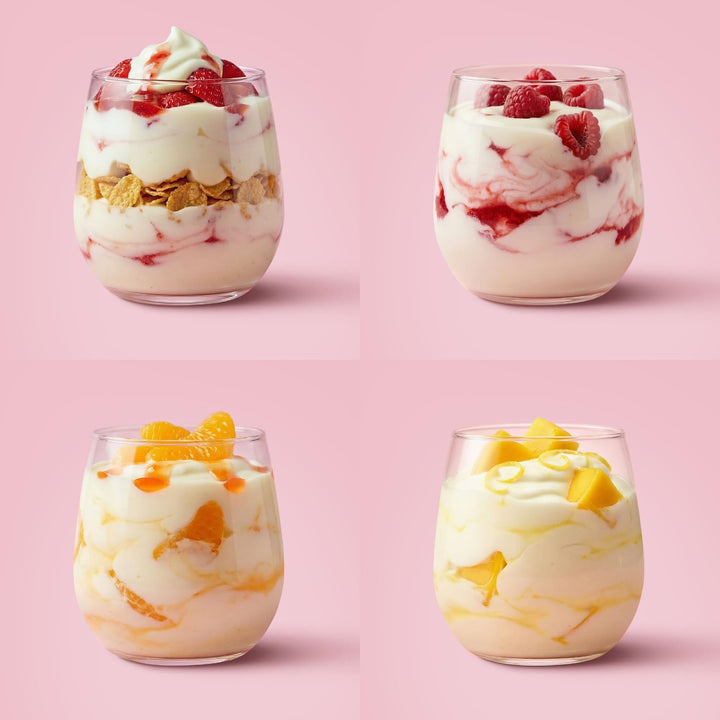 EasiYo Starter-Set mit rotem 1kg Joghurtbereiter | Inklusive 4 Beutel: Erdbeere, Himbeere, Mango & O