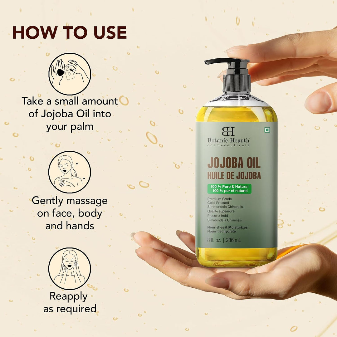 Botanic Hearth Jojobaöl -100% rein, kaltgepresst &amp; hexanfrei, für Haut-, Haar- &amp; Nagelpflege -236ml