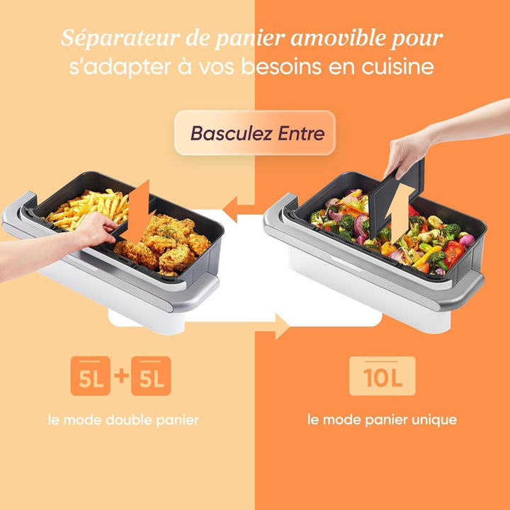 COSORI Air Fryer 10 l Twinfry, Fritteuse ohne Öl, 5-in-1, Dual Zone Airfryer mit abnehmbarem Trenner