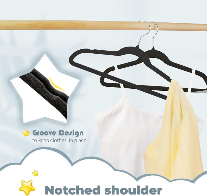 MangoKit 35 cm Samt-Kleiderbügel für Kinder, rutschfeste Kinder-Kleiderbügel, ultraschlanke, 32 Stüc