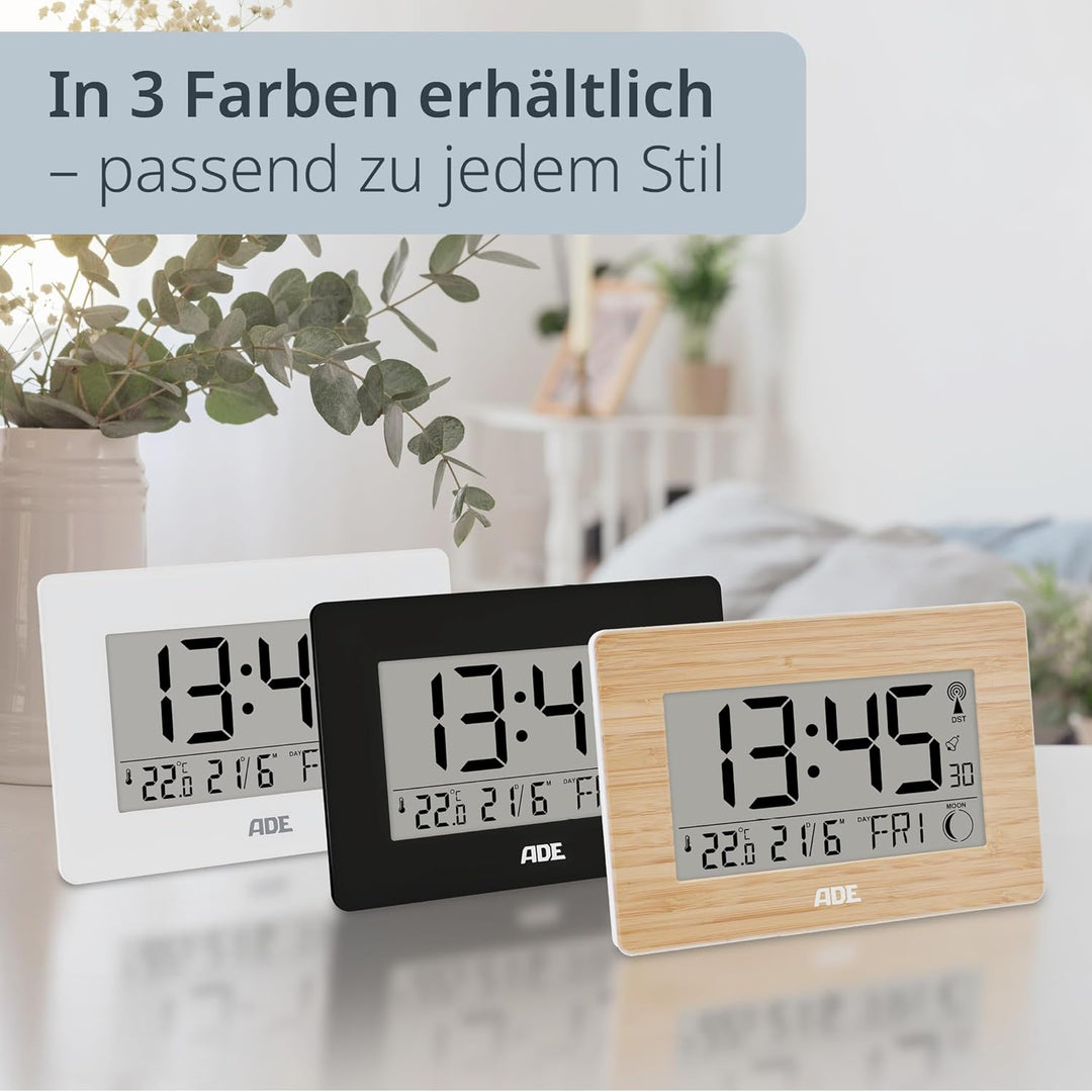 ADE Grosse Funkuhr digital mit XXL-Ziffern | Tischuhr mit Kalender und Wochentag | Digitale Uhr mit