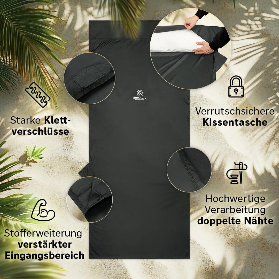 Armadic Hüttenschlafsack aus Mikrofaser (nur 230g) - Ultra leicht, klein und dünn. Reiseschlafsack,