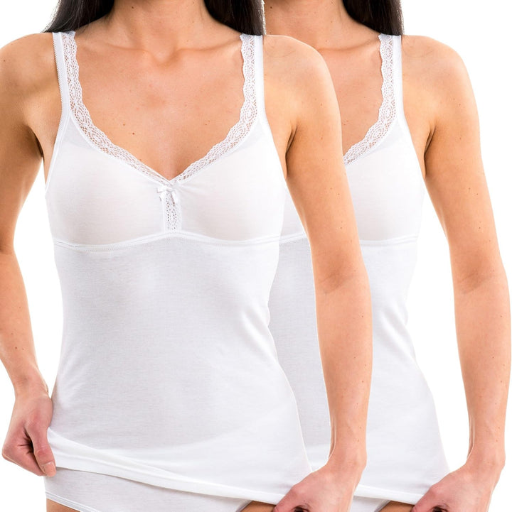 HERMKO 175803850 2er Pack Damen BH-Hemd mit Spitze - Unterhemd mit integriertem Bustier M Weiss, M W