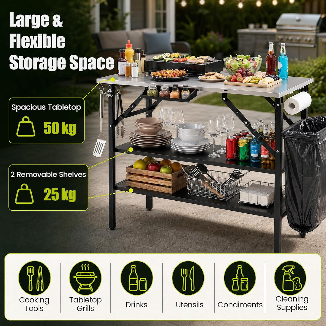 COSTWAY Grilltisch Outdoor Klappbar, Campingtisch, Klapptisch 2 Ablagen, 2 Ablagen