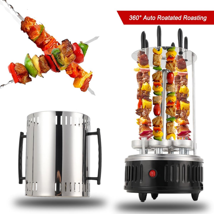 L-home 1000W Vertikaler Elektrischer Grill, 230V/50Hz Elektrogrill Schaschlikgrill mit 6 Spiesse, 38
