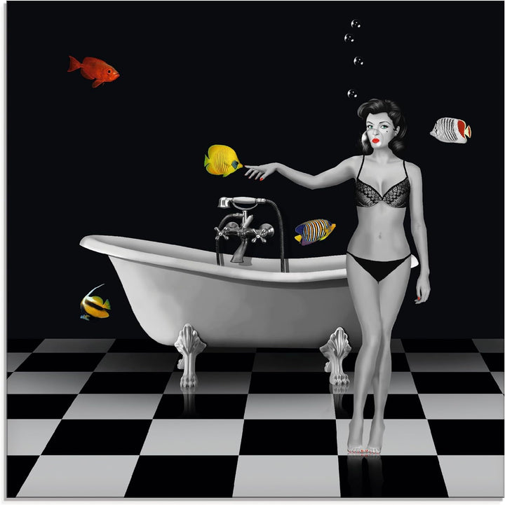 ARTland Glasbilder Wandbild Glas Bild einteilig 40 x 40 cm Frau Pin Up Badewanne Badezimmer Wasser b