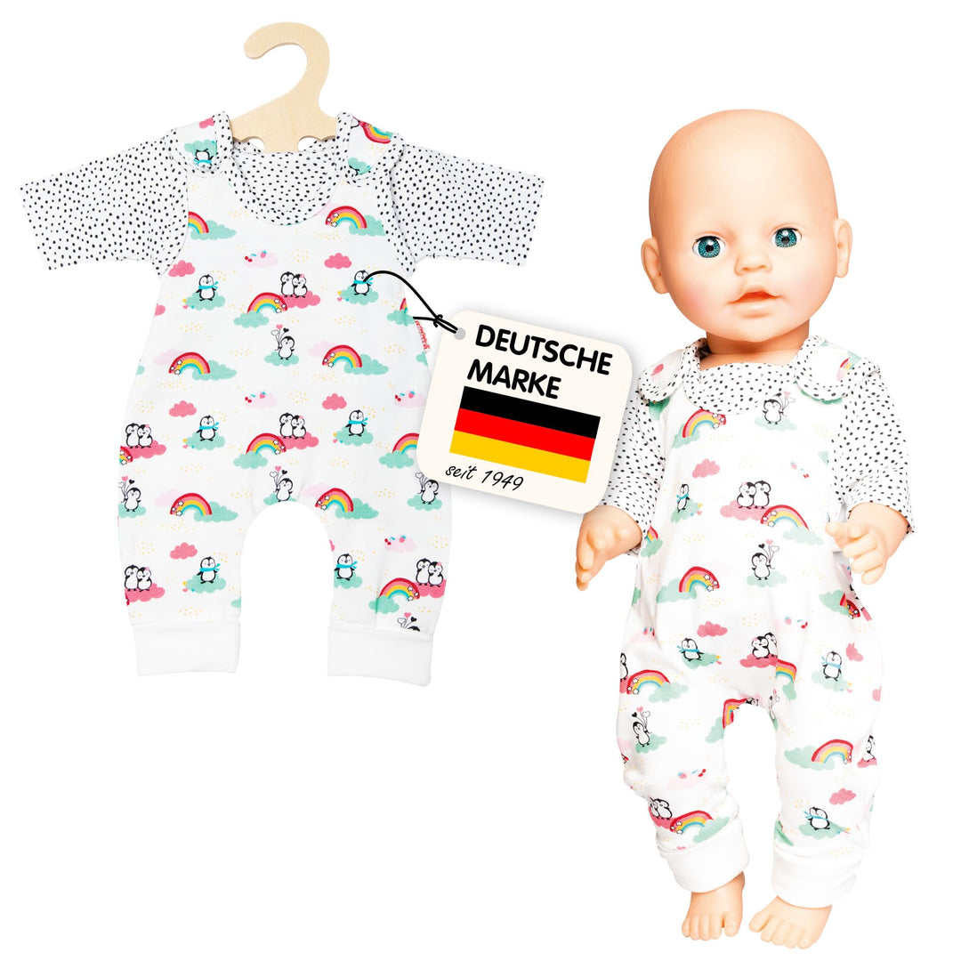 Heless 1185 - Bekleidungs-Set für Puppen im Pinguin Pünktchen Design, 2 teilig mit Strampler und T-S