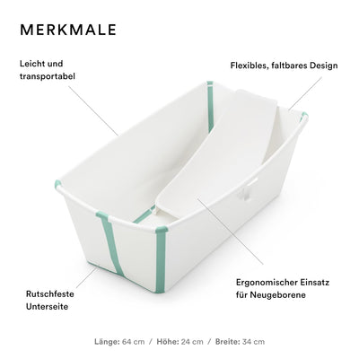 Stokke Flexi Bath Bundle, White Aqua – Faltbare Babywanne + Newborn Support – Robust & einfach zu ve