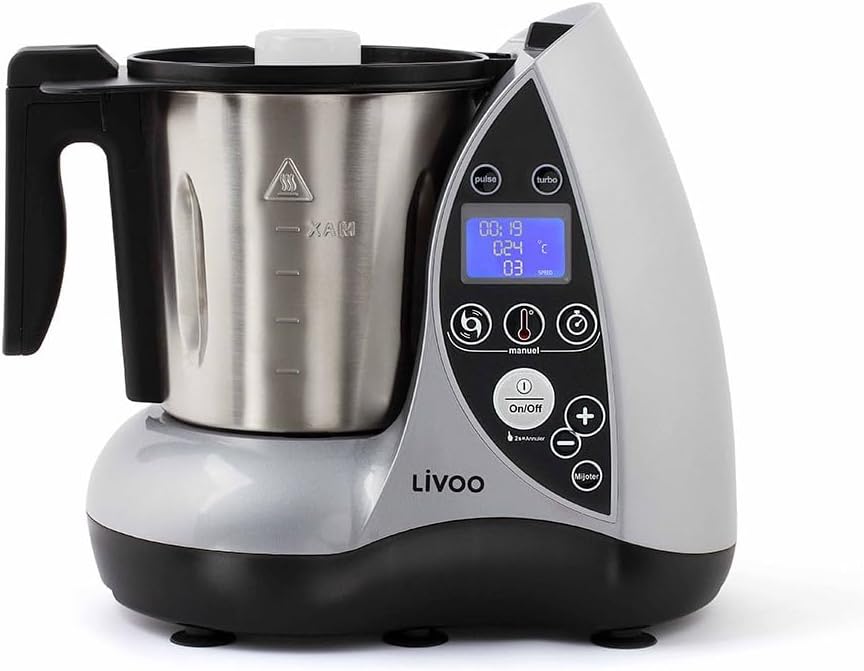 Livoo DOP142G Küchenmaschine beheizbar, Edelstahl, grau, Grau