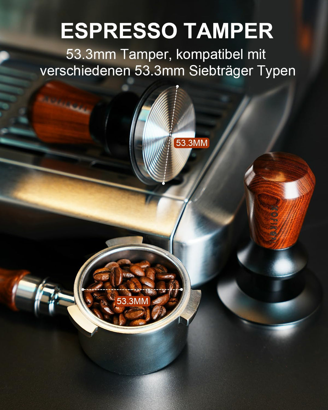 KOFIKOFI 53.3mm Espresso Tamper mit Base Ripple Doppelfeder 30lbs Anpressdruck Kaffee Tamper 304 Ede