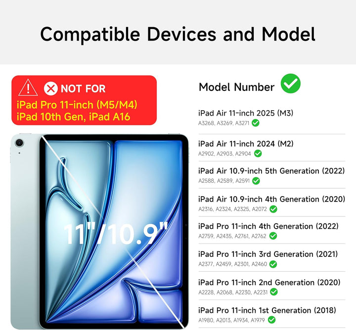 Tastatur Hülle für iPad Air 11 Zoll (M3 2025/M2 2024), Air 5./4. Gen., iPad Pro 11 Zoll 4./3./2./1.