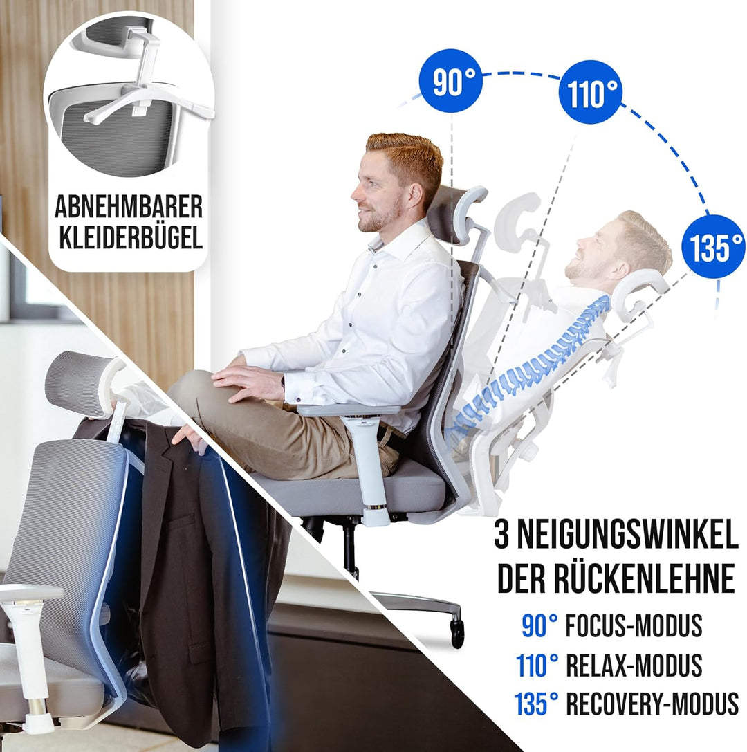 ELITESEATS Bürostuhl Ergonomisch [Silent Wheels] - Schreibtischstuhl [4D Armlehnen] - Office Chair [