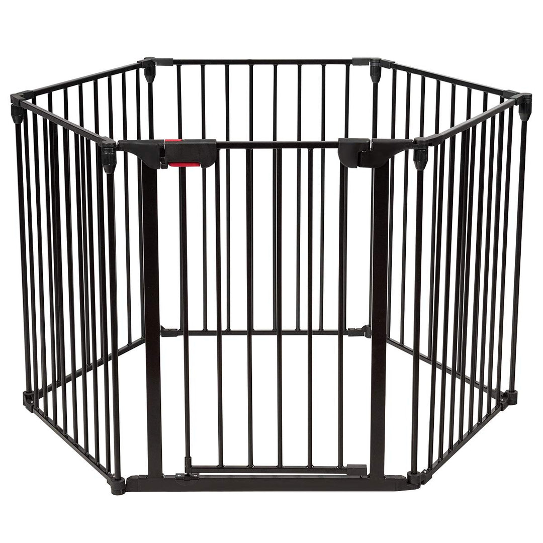 COSTWAY Baby Kaminschutzgitter klappbar, Laufgitter mit Sicherheitstür, Ofenschutzgitter inkl. Wandh