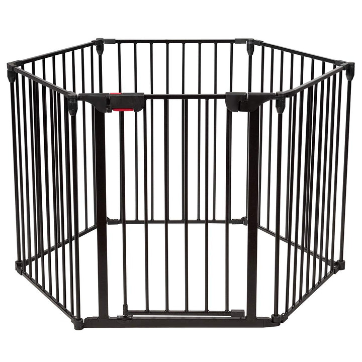 COSTWAY Baby Kaminschutzgitter klappbar, Laufgitter mit Sicherheitstür, Ofenschutzgitter inkl. Wandh