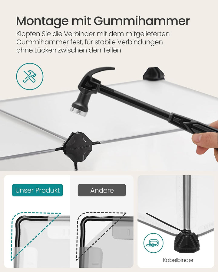SONGMICS Freigehege mit Bodenplatten, Laufstall, Meerschweinchen Gehege, aus Kunststoff, Gehege für