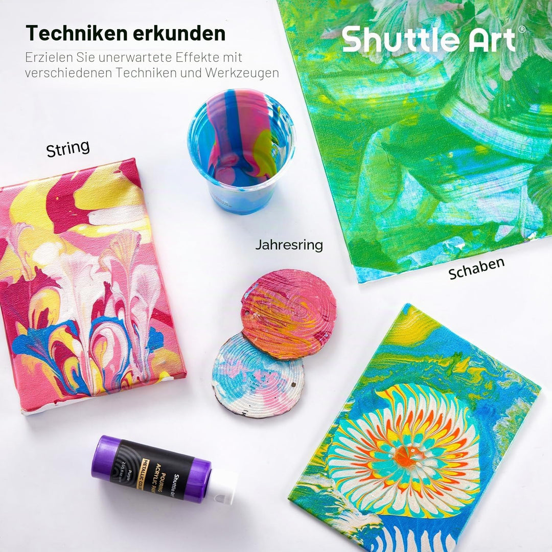 Shuttle Art Metallic Pouring Acrylfarben Set, 24 Stück Acrylic Pouring Farben in Flaschen (je 60m/2o