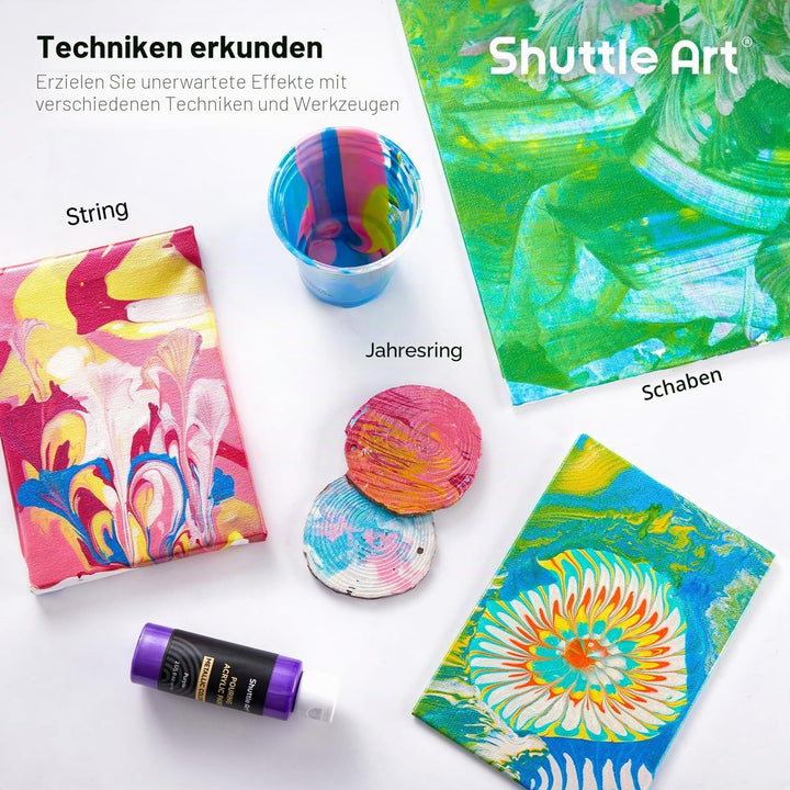 Shuttle Art Metallic Pouring Acrylfarben Set, 24 Stück Acrylic Pouring Farben in Flaschen (je 60m/2o