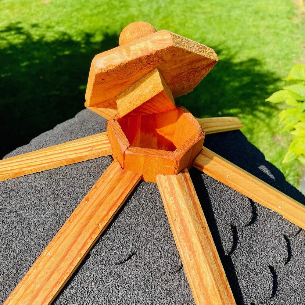 Vogel Futter Haus L oder XL Sechseck Holz Vogelhaus Futterstelle Braun/Blau, Rot, Schwarz und Grün (