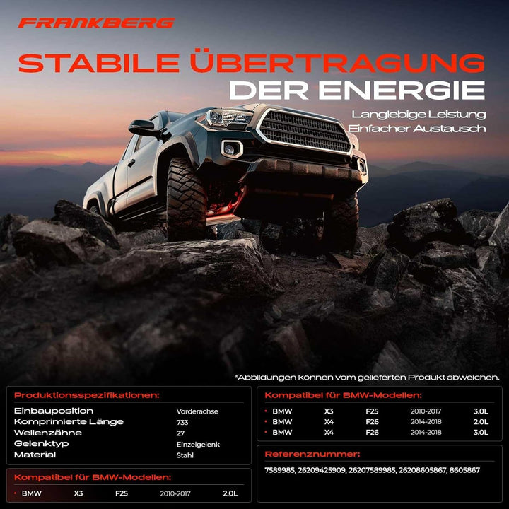 Kardanwelle Gelenkwelle Allrad Vorne für X3 F25 X4 F26 2.0L 3.0L 2010-2018 8605867