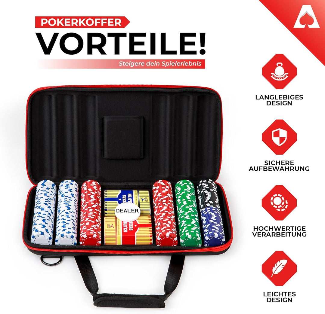 Pokerkoffer | PokerSet mit 300 Pokerchips je 11,5 g im Casino Stil - Poker Chips Set + Goldene Karte