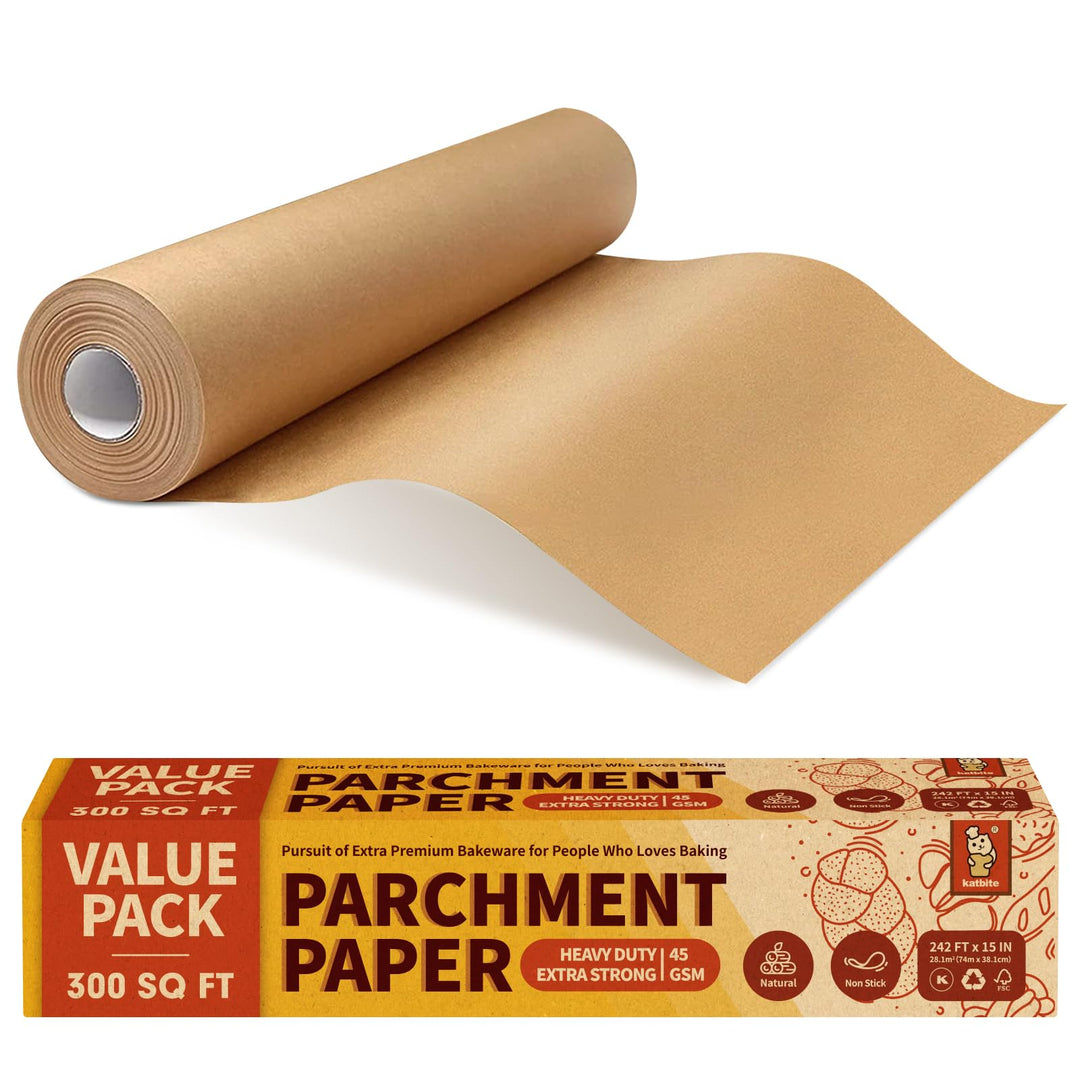 Katbite Ungebleichte Pergamentpapierrolle, 38,1 cm x 73,8 m, 300 m², antihaftbeschichtet, mit Wellen