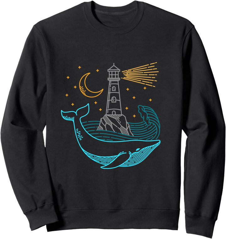 Wal mit Leuchtturm Nacht mit Mond und Mondschein am Meer Sweatshirt
